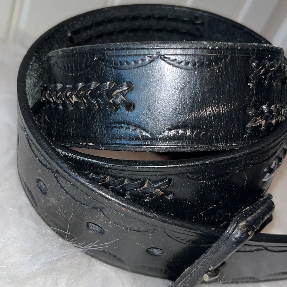 BLACK distressed Mexico leather belt size 38 western rodeo cowboy